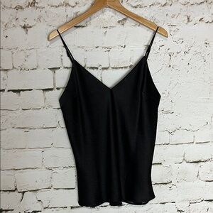 EXPRESS Black Satin V-Neck Cami with Adjustable Straps